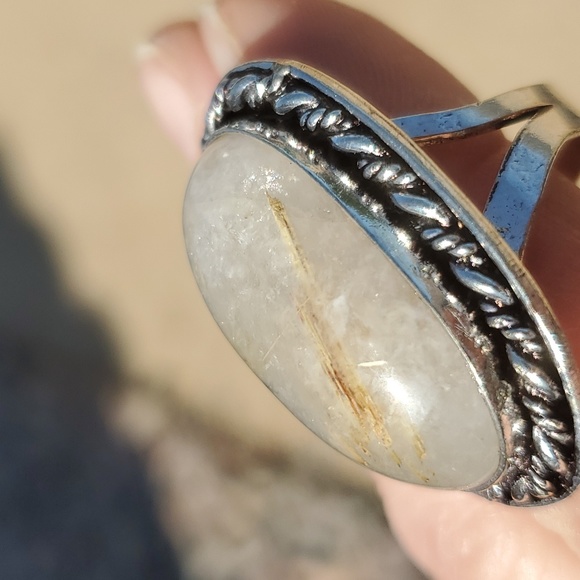 New Gold Rutilated Quartz 925 Silver Ring. - Picture 12 of 16